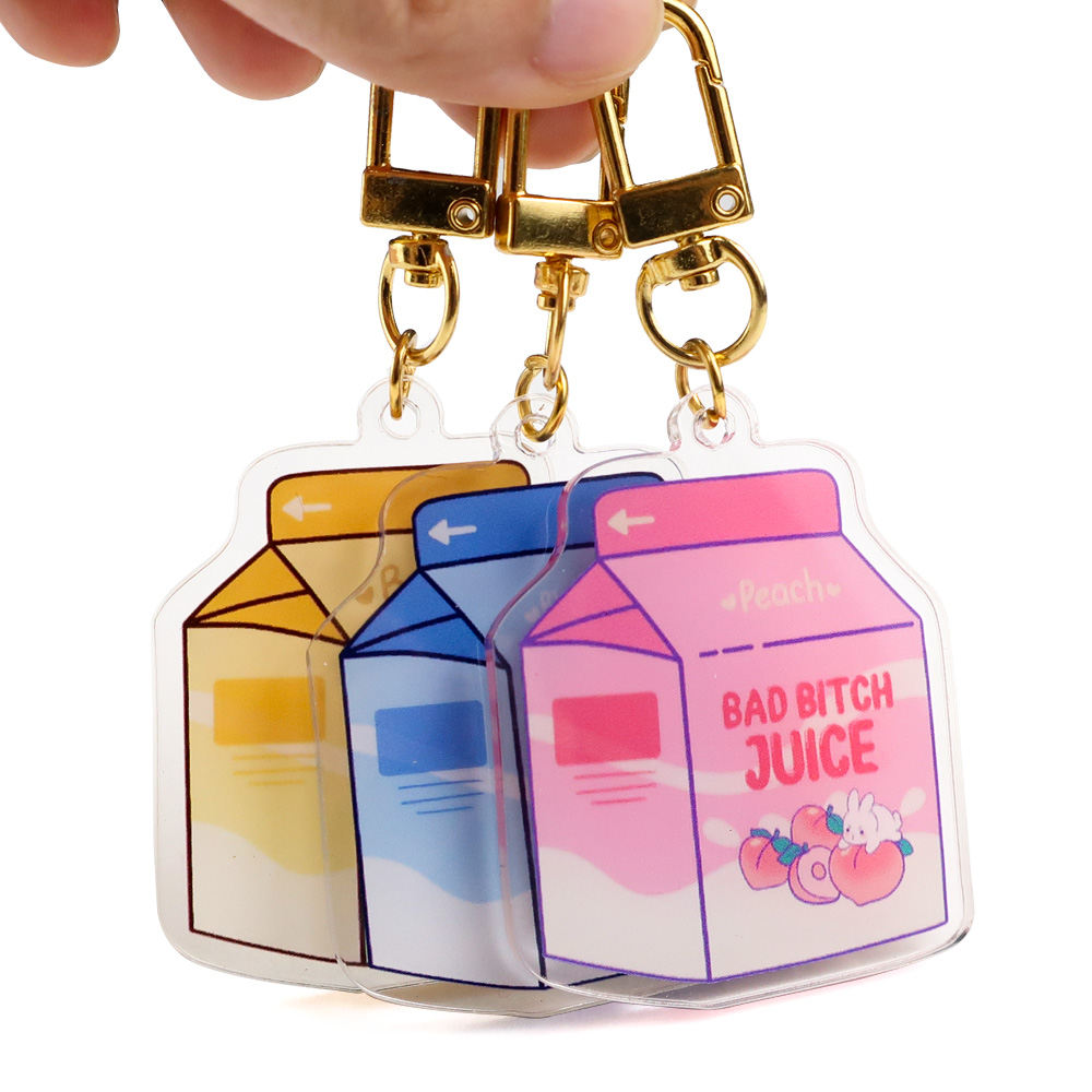 Wholesale personalized keychain factory made custom design cute design mini acrylic boba drink juice keychain charms