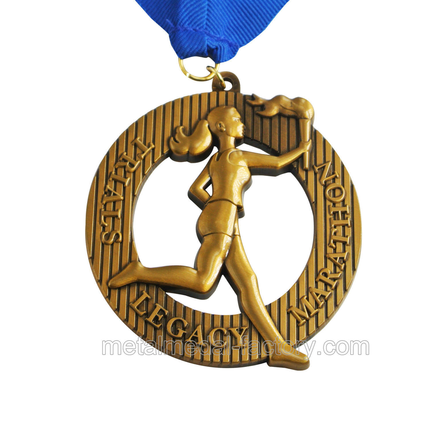 3d running sports brass ribbon medal