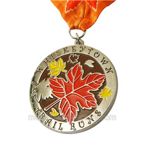 Custom Autumn Leaves Trail Runs Metal Medal With Ribbon