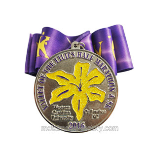 Round shape yellow flower glitter custom medal design