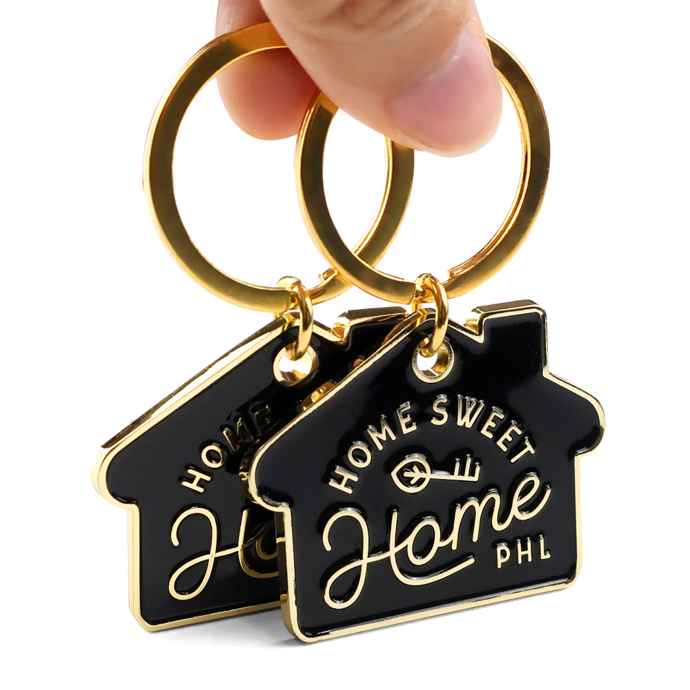 wholesale design logo promotional keyring metal custom first home house shaped keychain keyrings