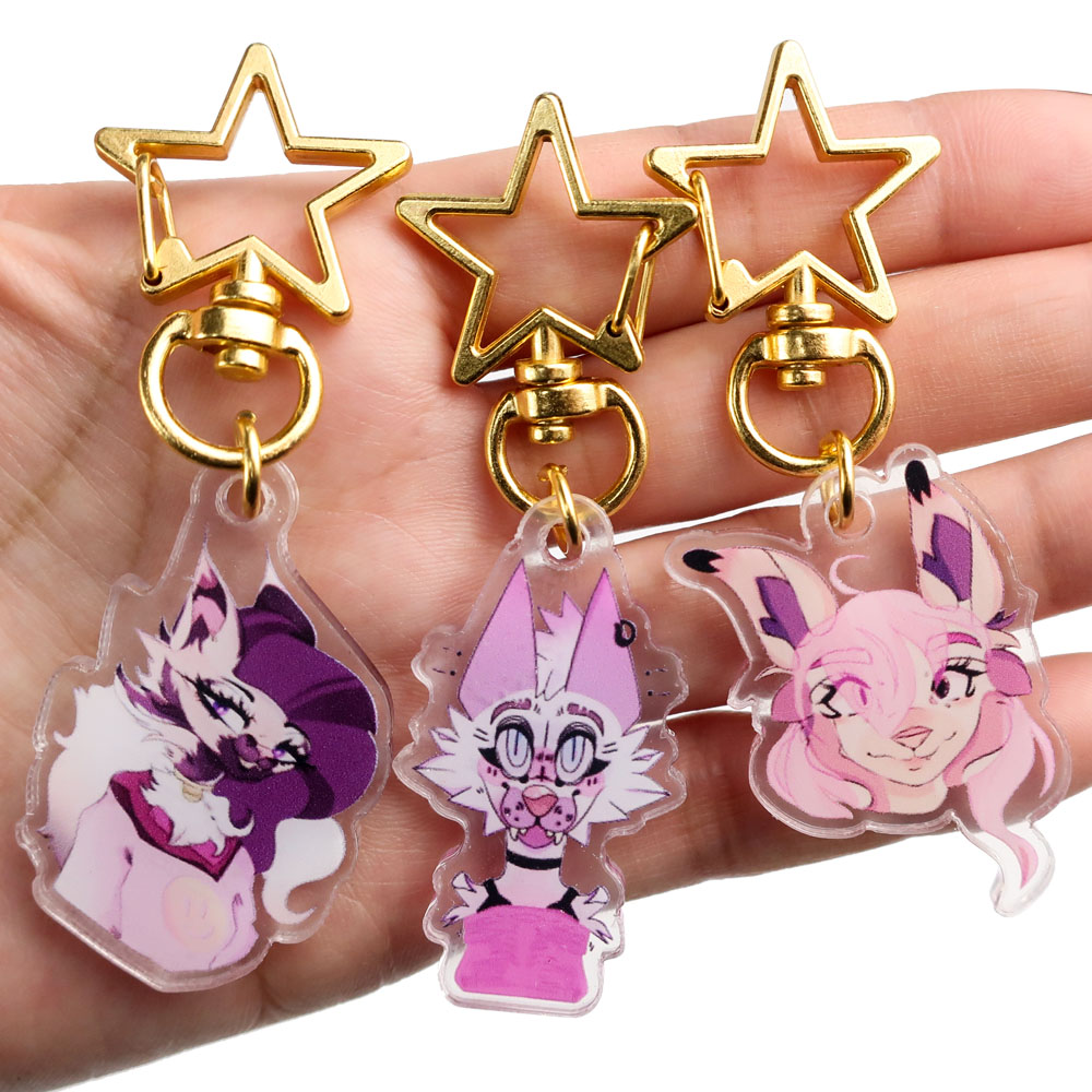 Custom cute kawaii printed anime clear holographic epoxy fashion acrylic keychain charm pendants accessories wholesale