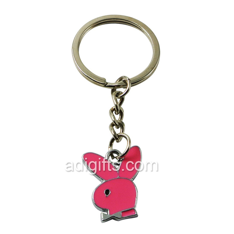 custom pink color rubbit shaped imitation enamel keychain