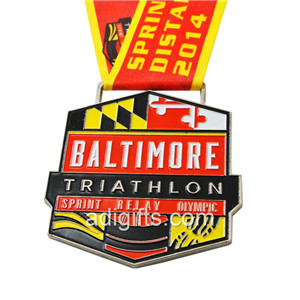 Custom Triathlon Enamel Cheap Medals With Ribbon