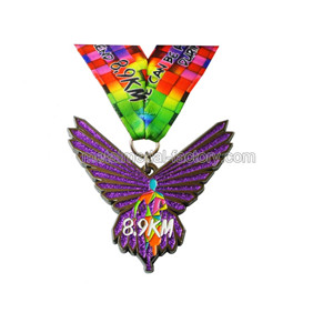 Custom 8.9KM metal soft enamel glitter sports medals